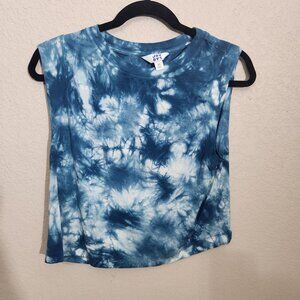 Joy Lab Tank Top XS Tie-Dye Sleeveless Tank Top Casual Crop Blue White